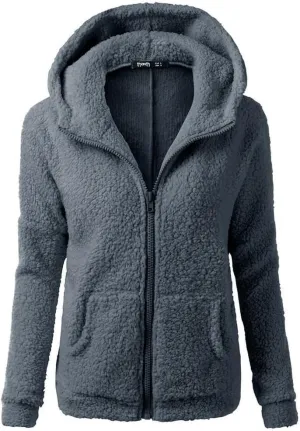 Womens Sherpa Jacket Fuzzy Plus Size Zip Up Hoodie Soft Comfy Fleece Lined Winter Coat with Pockets Warm Outerwear