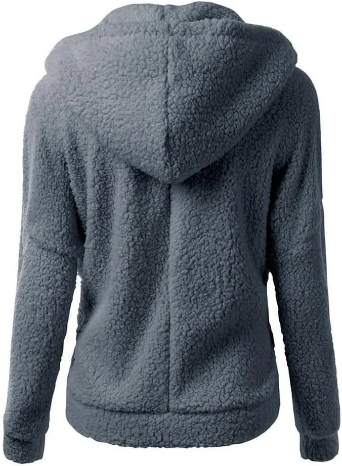 Womens Sherpa Jacket Fuzzy Plus Size Zip Up Hoodie Soft Comfy Fleece Lined Winter Coat with Pockets Warm Outerwear