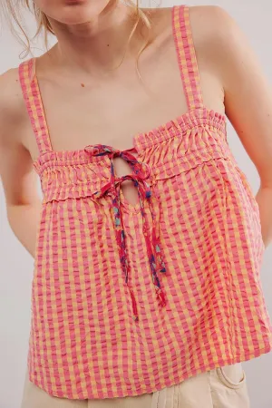 Womens Square Neck Gingham Camisole Summer Spaghetti Strap Backless Cami Shirt Y2k Peplum Babydoll Crop Tank Tops