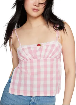 Womens Square Neck Gingham Camisole Summer Spaghetti Strap Backless Cami Shirt Y2k Peplum Babydoll Crop Tank Tops