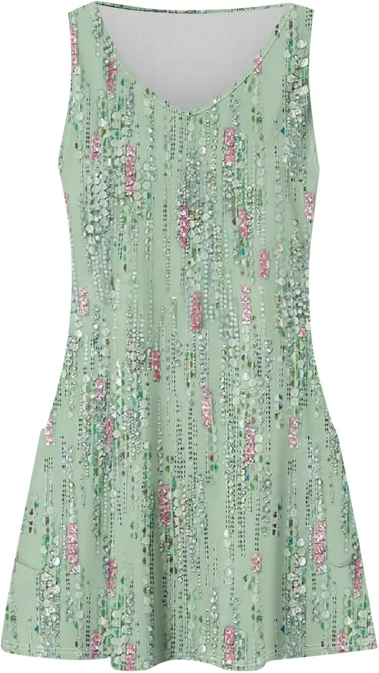 Womens Summer Dresses Sleeveless Beach V Neck Floral Sundresses Casual Boho Hawaiian Vacation A Line Mini Dresses