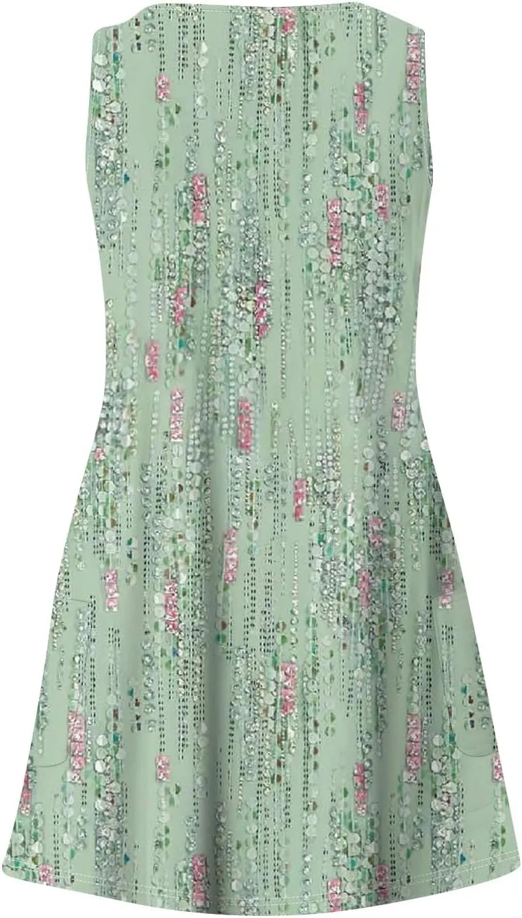 Womens Summer Dresses Sleeveless Beach V Neck Floral Sundresses Casual Boho Hawaiian Vacation A Line Mini Dresses