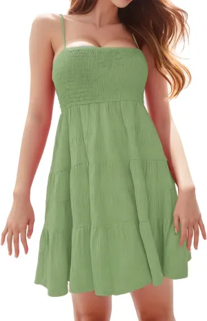Womens Summer Floral Mini Dress Boho Flowy Skater Dresses Short Sleeveless Ruffle Spaghetti Strap Dress