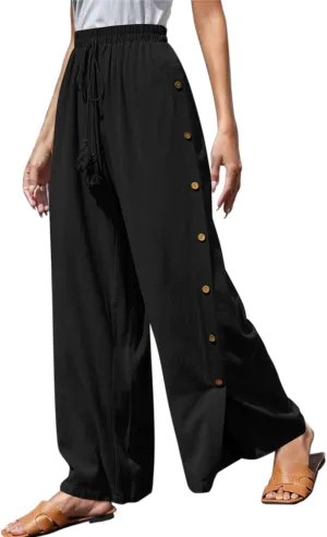 Womens Tear Away Basketball Pants Casual Summer High Split Snap Button Wide Leg Lounge Pants Workout Athletic Yoga Sweatpants