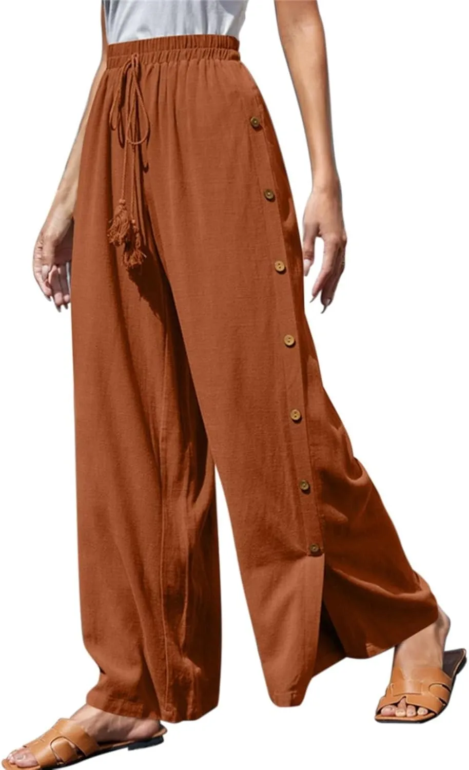 Womens Tear Away Basketball Pants Casual Summer High Split Snap Button Wide Leg Lounge Pants Workout Athletic Yoga Sweatpants