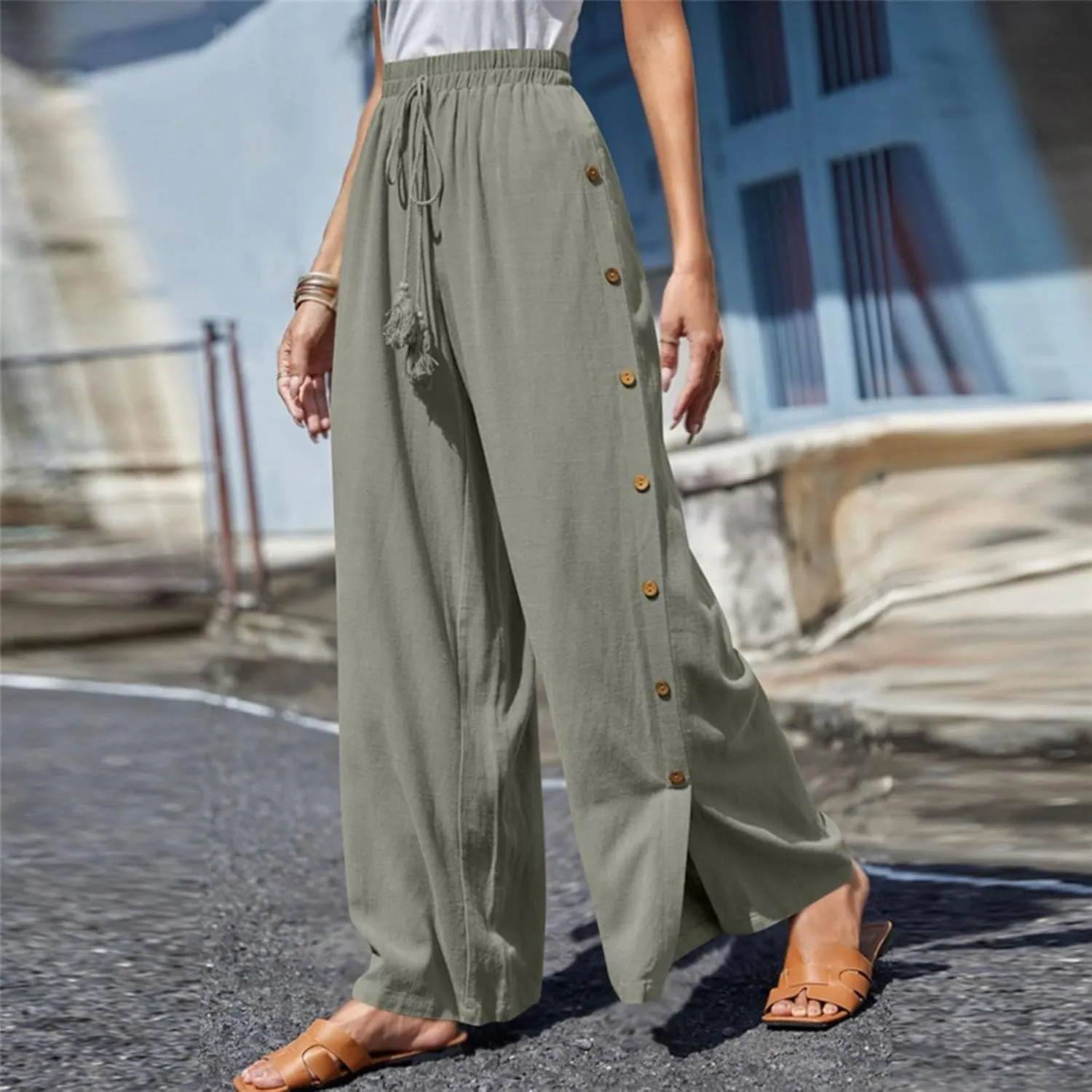 Womens Tear Away Basketball Pants Casual Summer High Split Snap Button Wide Leg Lounge Pants Workout Athletic Yoga Sweatpants