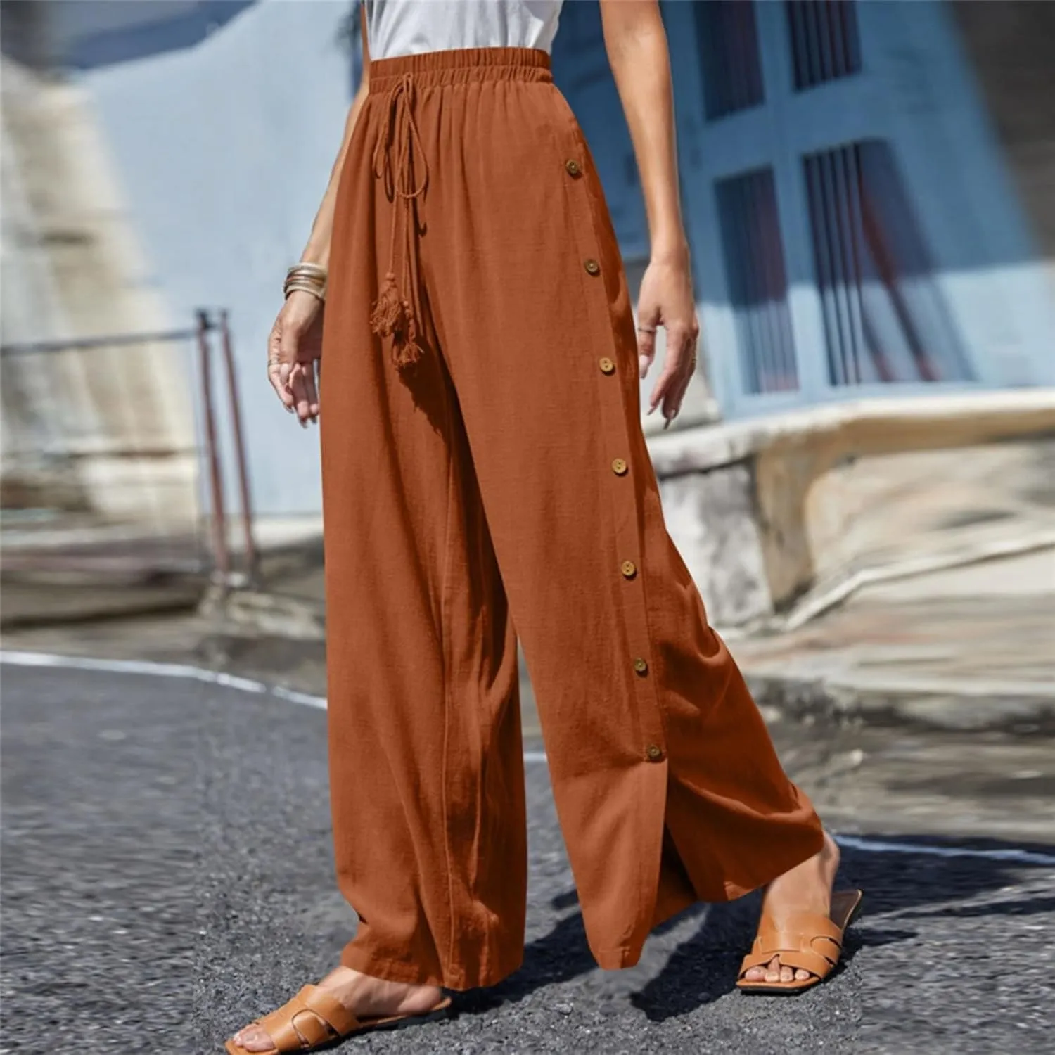 Womens Tear Away Basketball Pants Casual Summer High Split Snap Button Wide Leg Lounge Pants Workout Athletic Yoga Sweatpants
