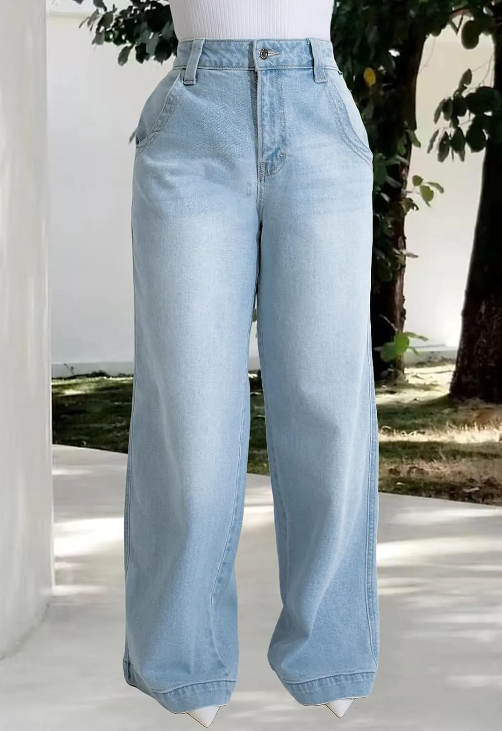 Women's Wide Leg Jeans Casual High Waist Stretchy Baggy Loose Trendy Denim Pants