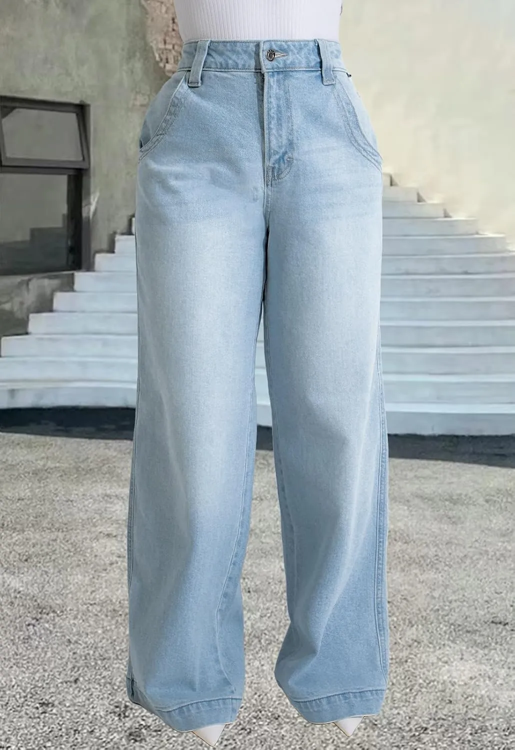 Women's Wide Leg Jeans Casual High Waist Stretchy Baggy Loose Trendy Denim Pants