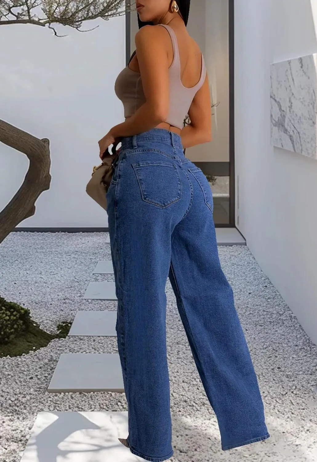 Women's Wide Leg Jeans Casual High Waist Stretchy Baggy Loose Trendy Denim Pants
