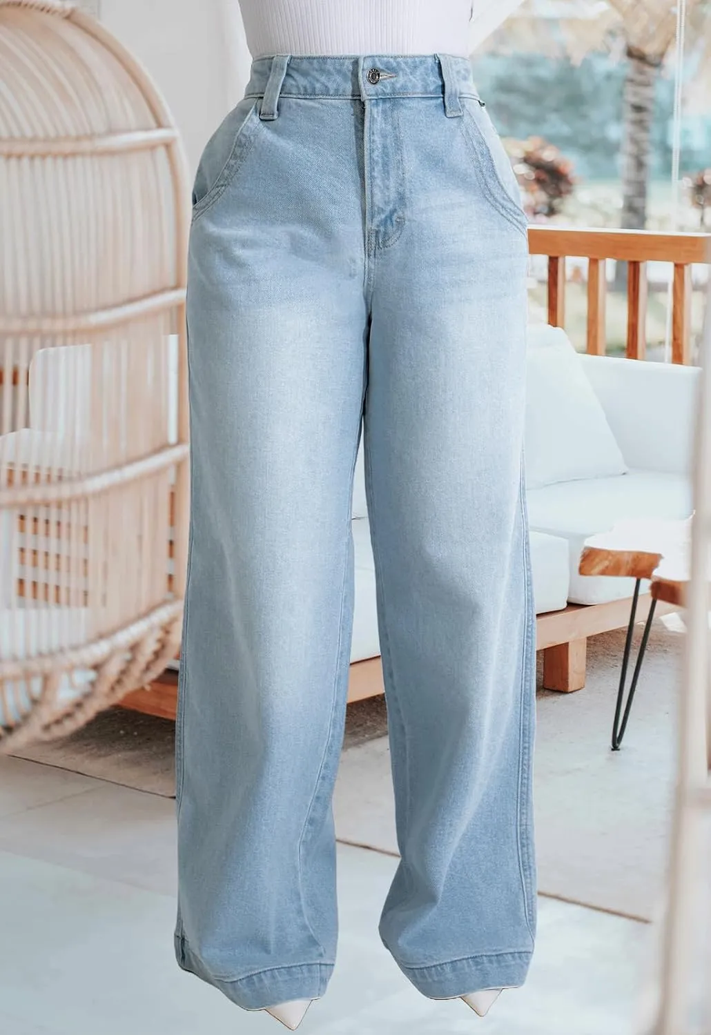 Women's Wide Leg Jeans Casual High Waist Stretchy Baggy Loose Trendy Denim Pants