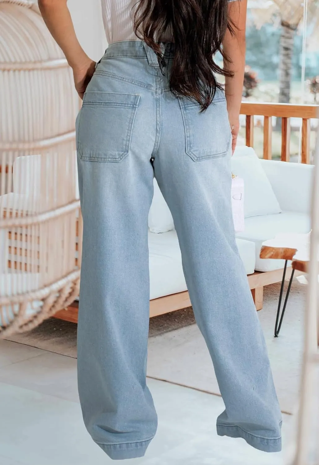 Women's Wide Leg Jeans Casual High Waist Stretchy Baggy Loose Trendy Denim Pants