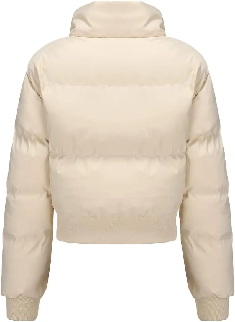 Women's Winter Puffer Jacket, High Neck, Short Length, Long Sleeve, Casual Fit, Cotton Padded Coat