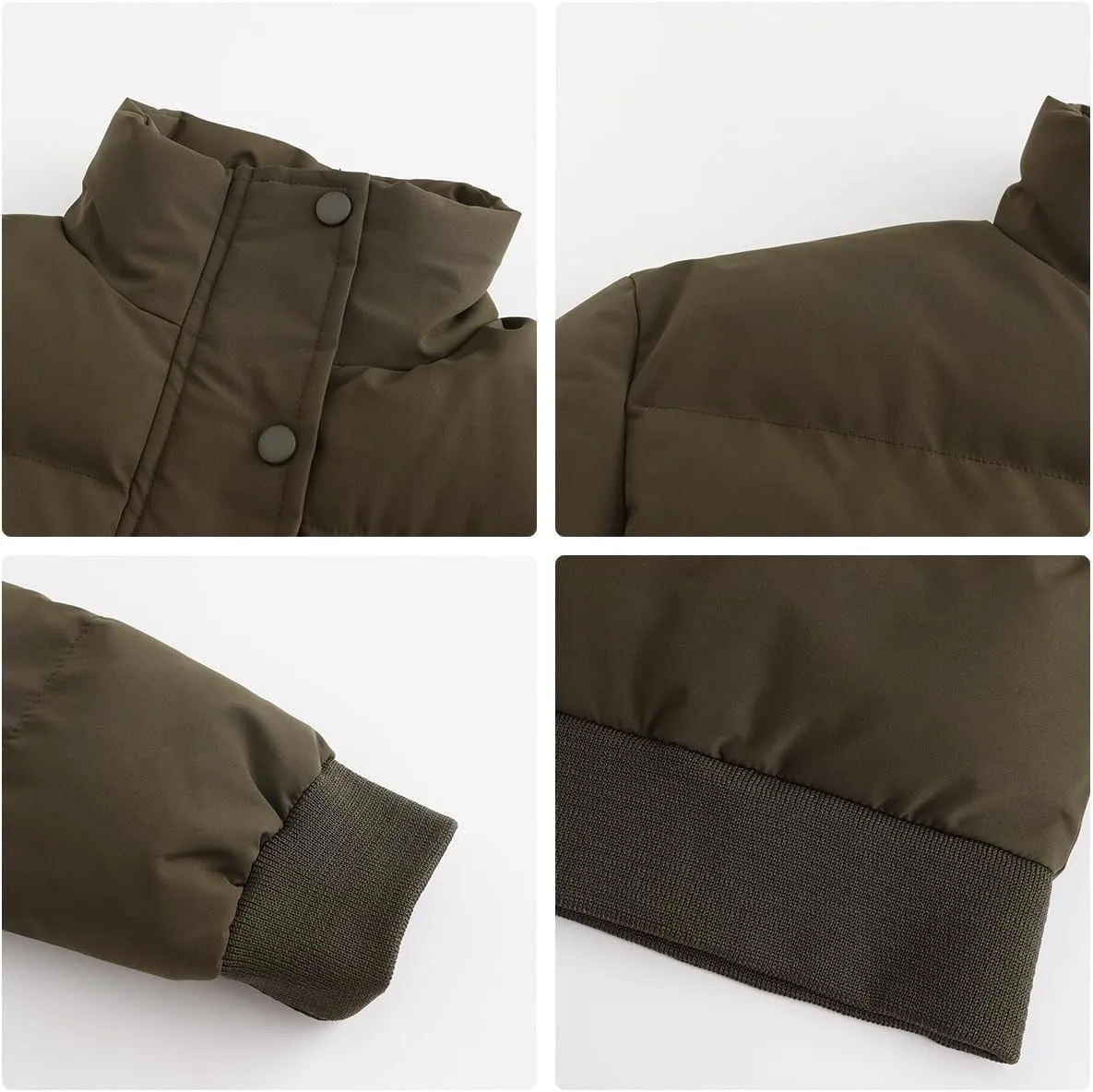 Women's Winter Puffer Jacket, High Neck, Short Length, Long Sleeve, Casual Fit, Cotton Padded Coat