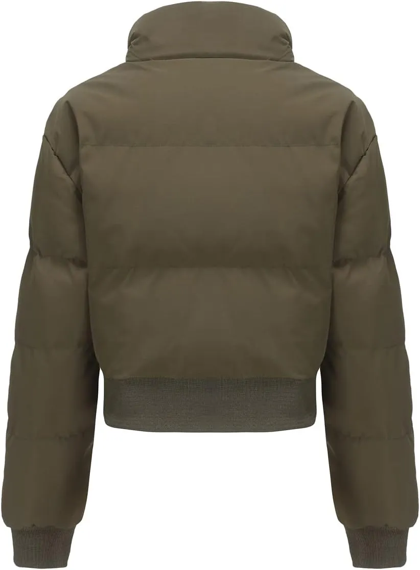 Women's Winter Puffer Jacket, High Neck, Short Length, Long Sleeve, Casual Fit, Cotton Padded Coat
