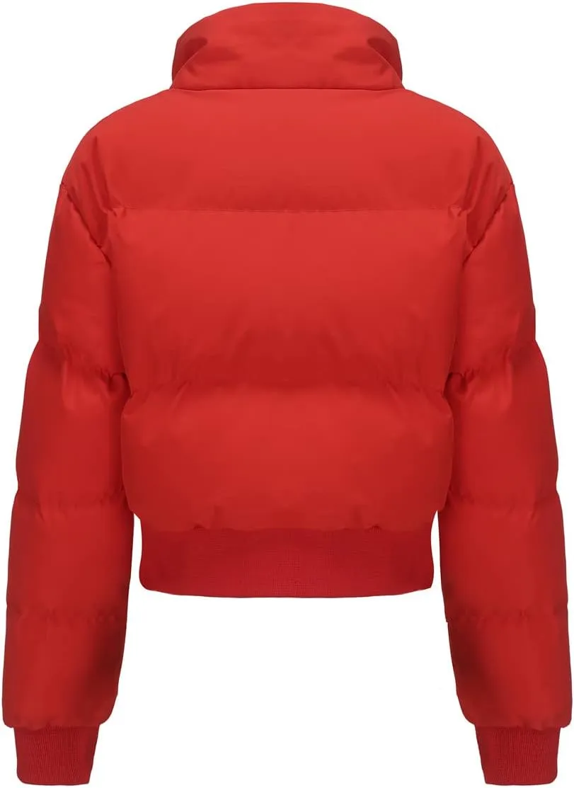 Women's Winter Puffer Jacket, High Neck, Short Length, Long Sleeve, Casual Fit, Cotton Padded Coat