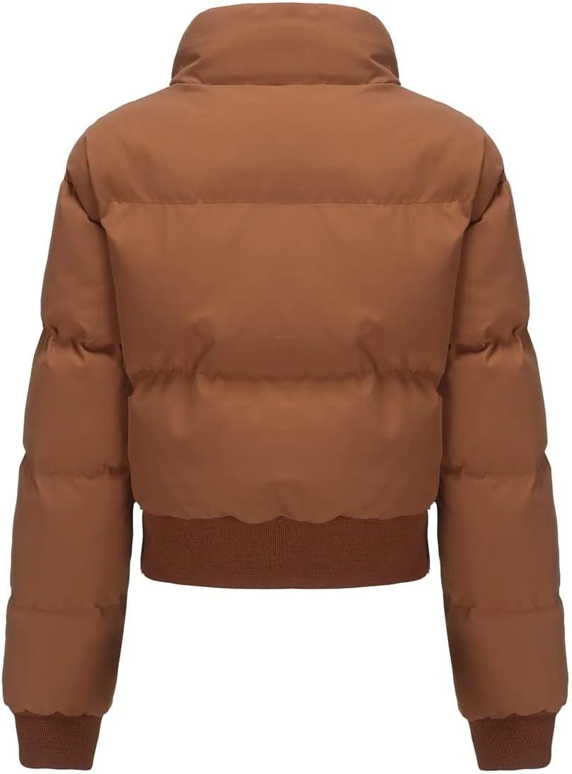 Women's Winter Puffer Jacket, High Neck, Short Length, Long Sleeve, Casual Fit, Cotton Padded Coat