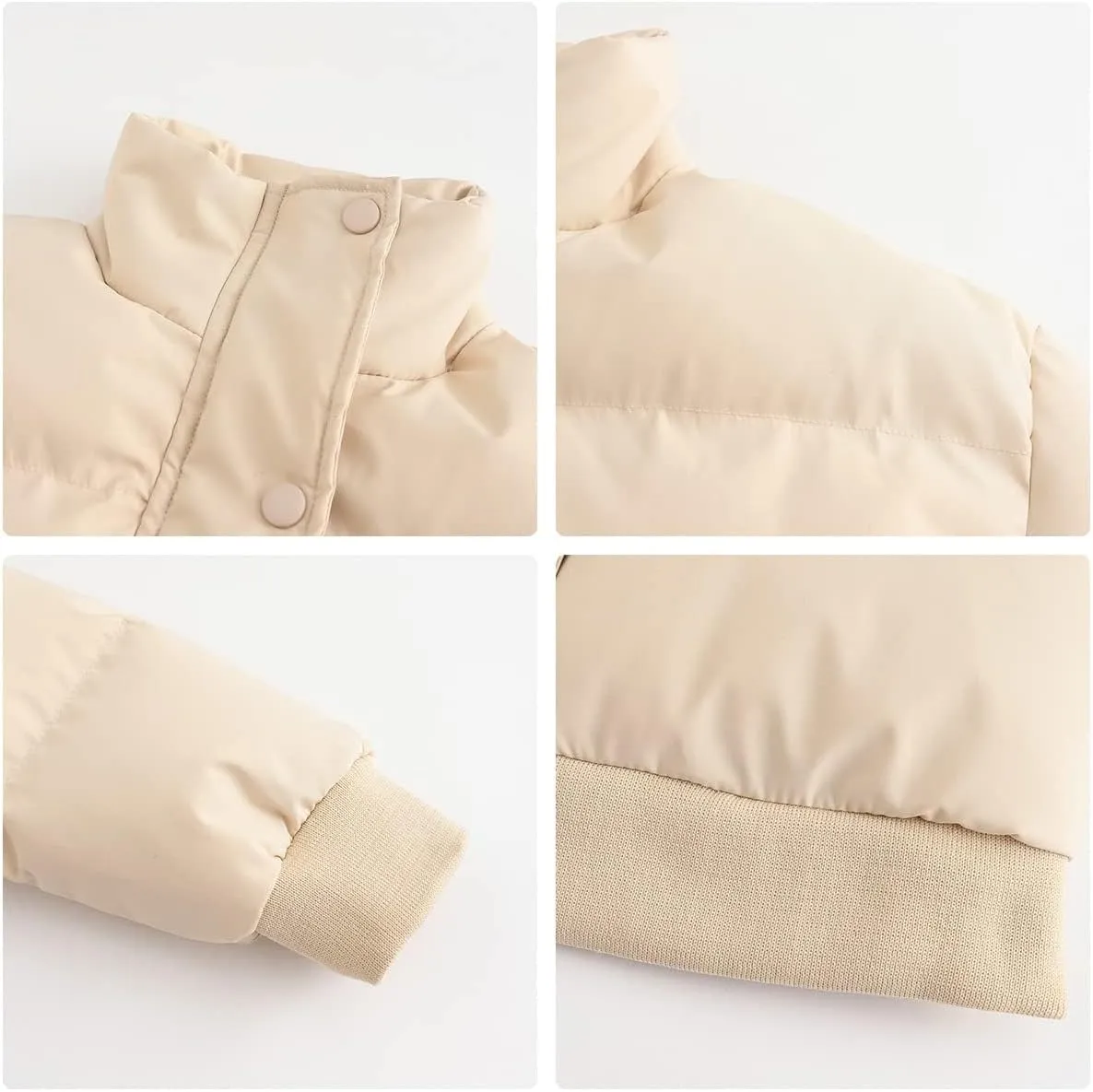 Women's Winter Puffer Jacket, High Neck, Short Length, Long Sleeve, Casual Fit, Cotton Padded Coat