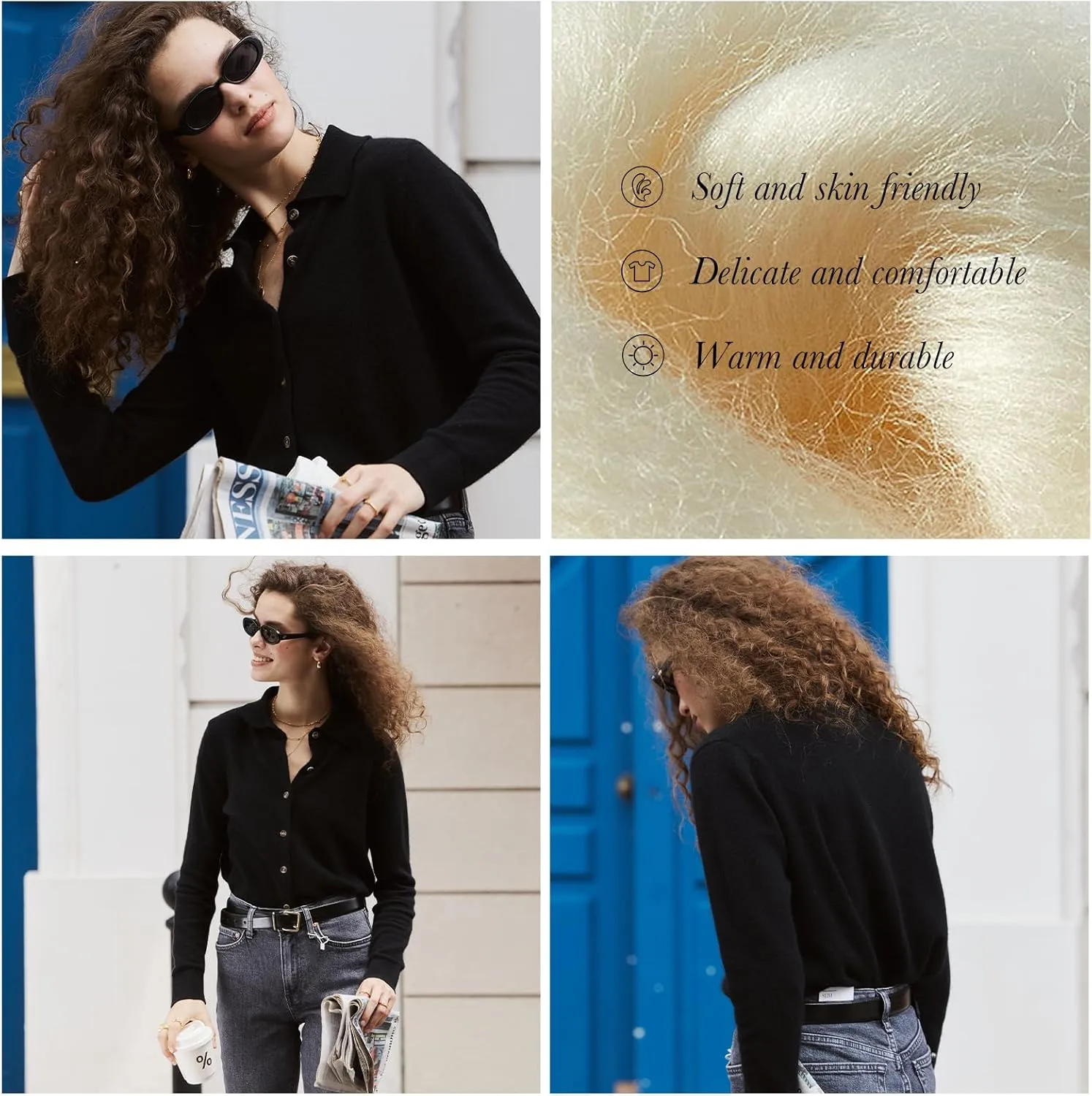 Womens Wool Cashmere Cardigan Sweaters Fall Elegant Soft Tops Lightweight Cardigans Casual Button Down Knit Sweater