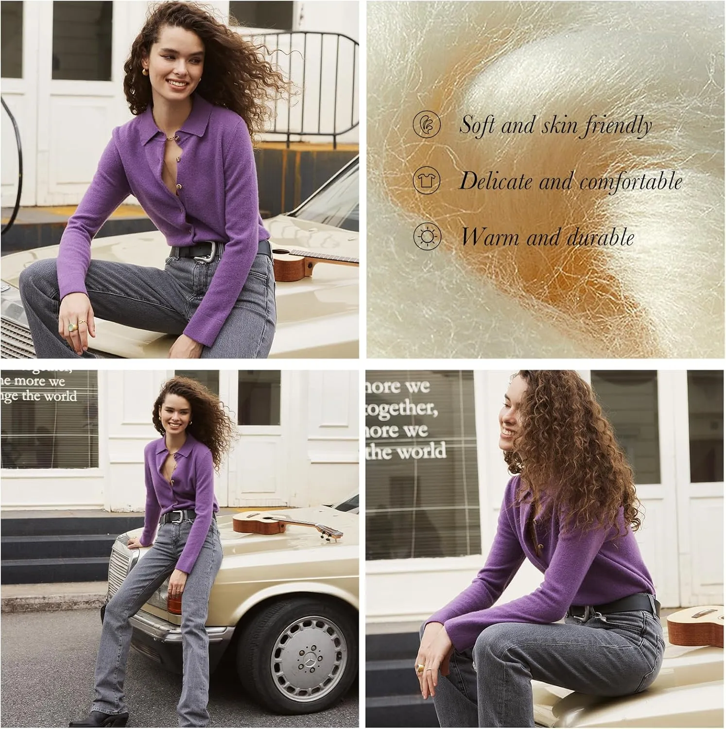 Womens Wool Cashmere Cardigan Sweaters Fall Elegant Soft Tops Lightweight Cardigans Casual Button Down Knit Sweater