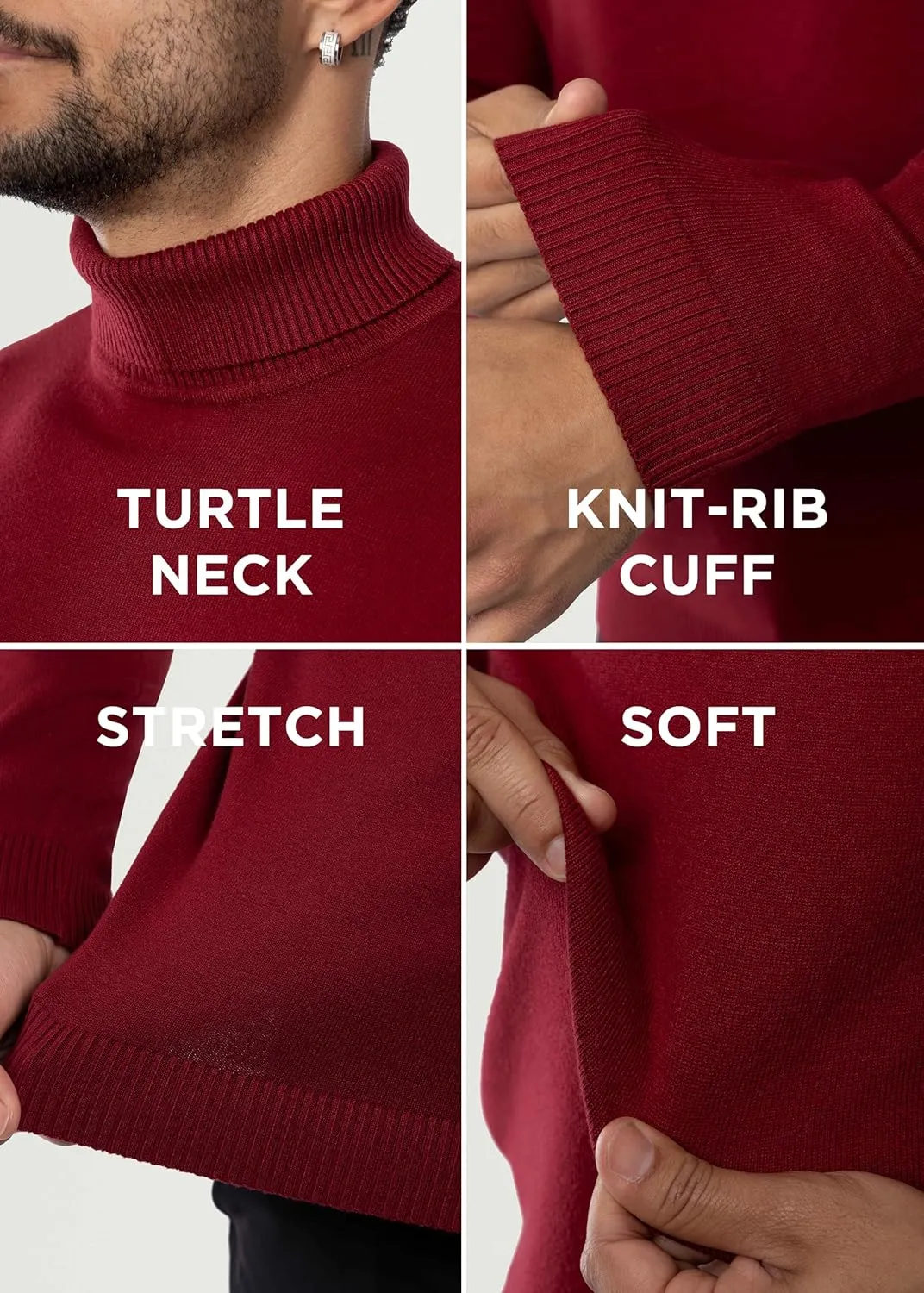 X RAY Mens Turtleneck, Soft Slim Fit Pullover Top, Basic Turtle Neck Sweater for Men