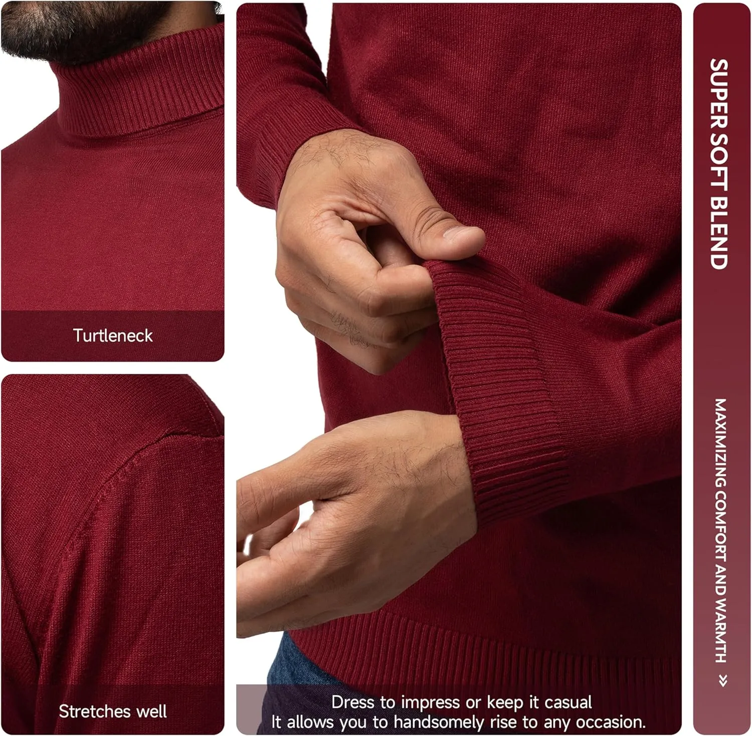 X RAY Mens Turtleneck, Soft Slim Fit Pullover Top, Basic Turtle Neck Sweater for Men