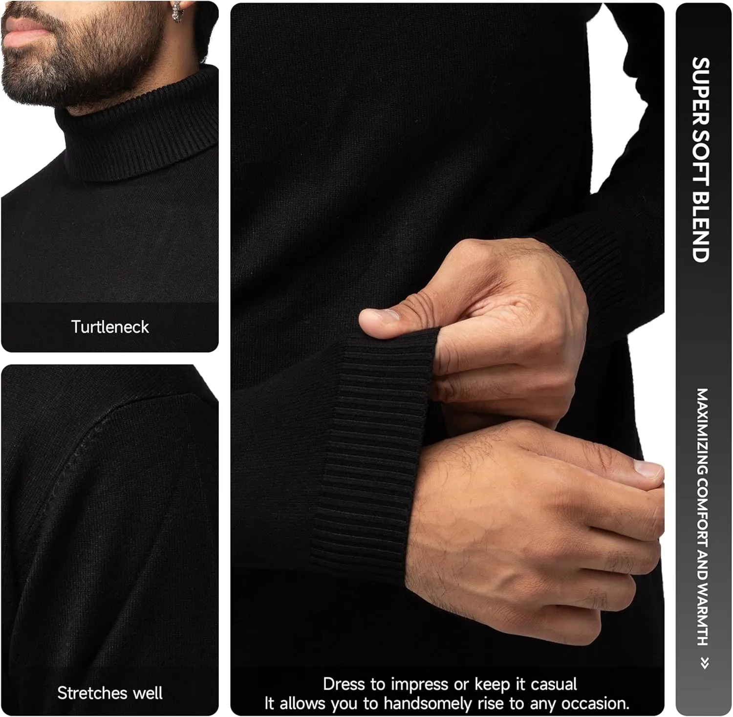 X RAY Mens Turtleneck, Soft Slim Fit Pullover Top, Basic Turtle Neck Sweater for Men