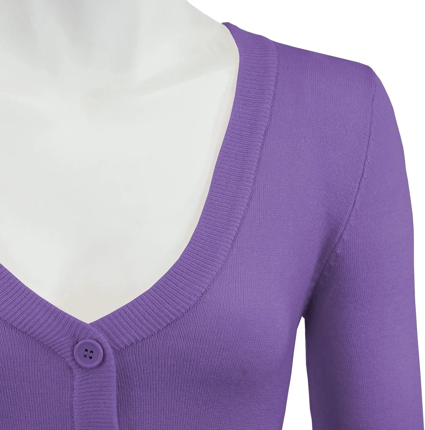 YEMAK Women's Cropped Bolero Cardigan  3/4 Sleeve V-Neck Basic Classic Casual Button Down Knit Soft Sweater Top (S-4XL)