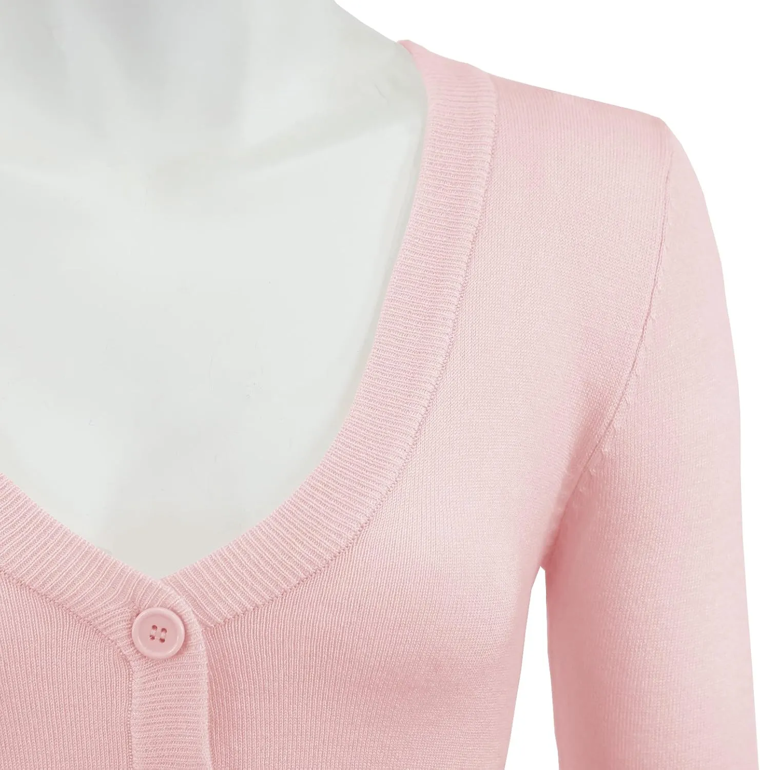 YEMAK Women's Cropped Bolero Cardigan  3/4 Sleeve V-Neck Basic Classic Casual Button Down Knit Soft Sweater Top (S-4XL)