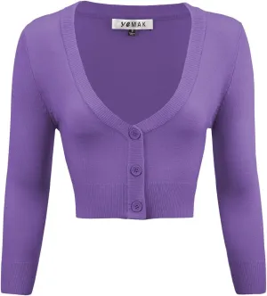 YEMAK Women's Cropped Bolero Cardigan  3/4 Sleeve V-Neck Basic Classic Casual Button Down Knit Soft Sweater Top (S-4XL)