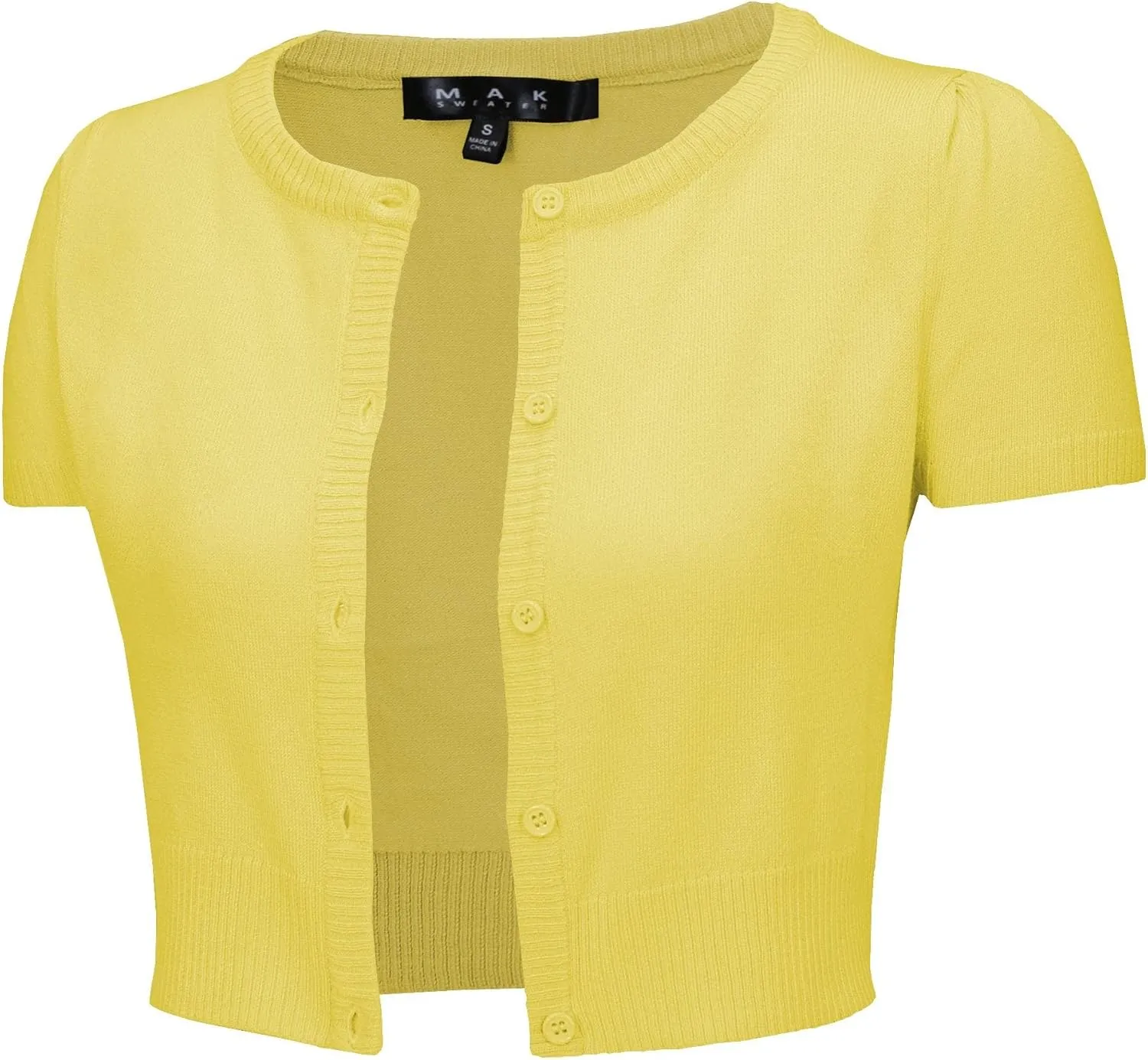 YEMAK Women's Cropped Bolero Cardigan  Short Sleeve Crewneck Basic Classic Casual Button Down Knit Soft Sweater Knitted Top