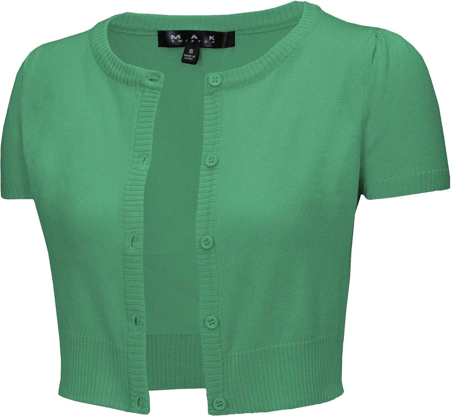YEMAK Women's Cropped Bolero Cardigan  Short Sleeve Crewneck Basic Classic Casual Button Down Knit Soft Sweater Knitted Top