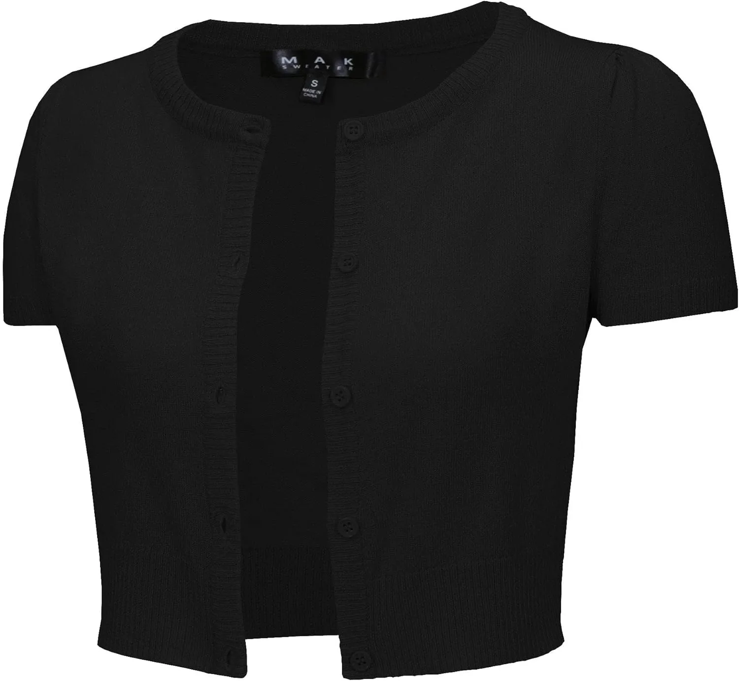 YEMAK Women's Cropped Bolero Cardigan  Short Sleeve Crewneck Basic Classic Casual Button Down Knit Soft Sweater Knitted Top