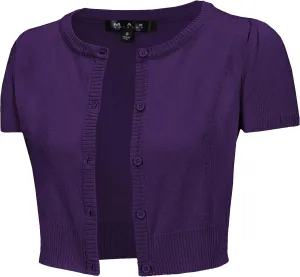 YEMAK Women's Cropped Bolero Cardigan  Short Sleeve Crewneck Basic Classic Casual Button Down Knit Soft Sweater Knitted Top
