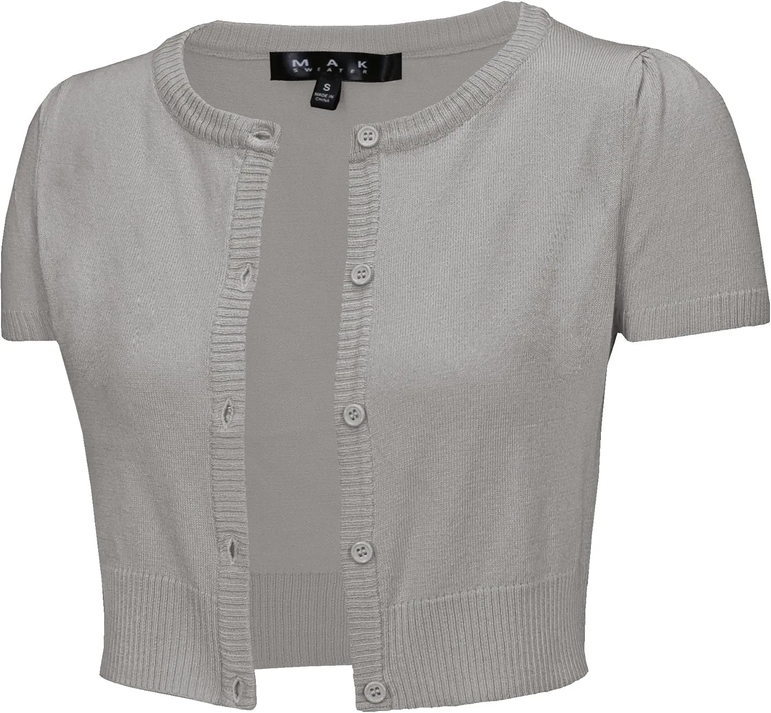 YEMAK Women's Cropped Bolero Cardigan  Short Sleeve Crewneck Basic Classic Casual Button Down Knit Soft Sweater Knitted Top