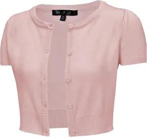 YEMAK Women's Cropped Bolero Cardigan  Short Sleeve Crewneck Basic Classic Casual Button Down Knit Soft Sweater Knitted Top