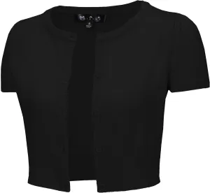 YEMAK Women's Cropped Bolero Cardigan  Short Sleeve Crewneck Basic Classic Casual Button Down Knit Soft Sweater Knitted Top