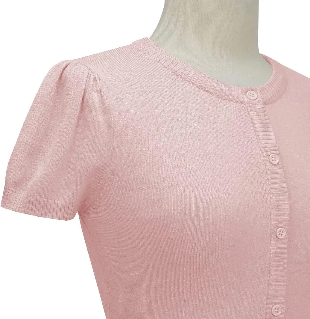 YEMAK Women's Cropped Bolero Cardigan  Short Sleeve Crewneck Basic Classic Casual Button Down Knit Soft Sweater Knitted Top
