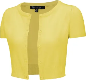 YEMAK Women's Cropped Bolero Cardigan  Short Sleeve Crewneck Basic Classic Casual Button Down Knit Soft Sweater Knitted Top