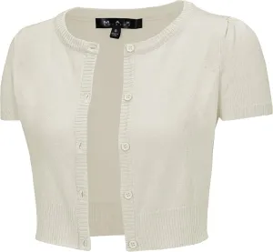 YEMAK Women's Cropped Bolero Cardigan  Short Sleeve Crewneck Basic Classic Casual Button Down Knit Soft Sweater Knitted Top