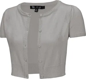 YEMAK Women's Cropped Bolero Cardigan  Short Sleeve Crewneck Basic Classic Casual Button Down Knit Soft Sweater Knitted Top