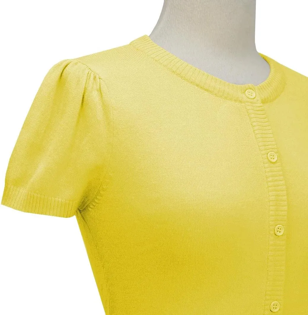YEMAK Women's Cropped Bolero Cardigan  Short Sleeve Crewneck Basic Classic Casual Button Down Knit Soft Sweater Knitted Top