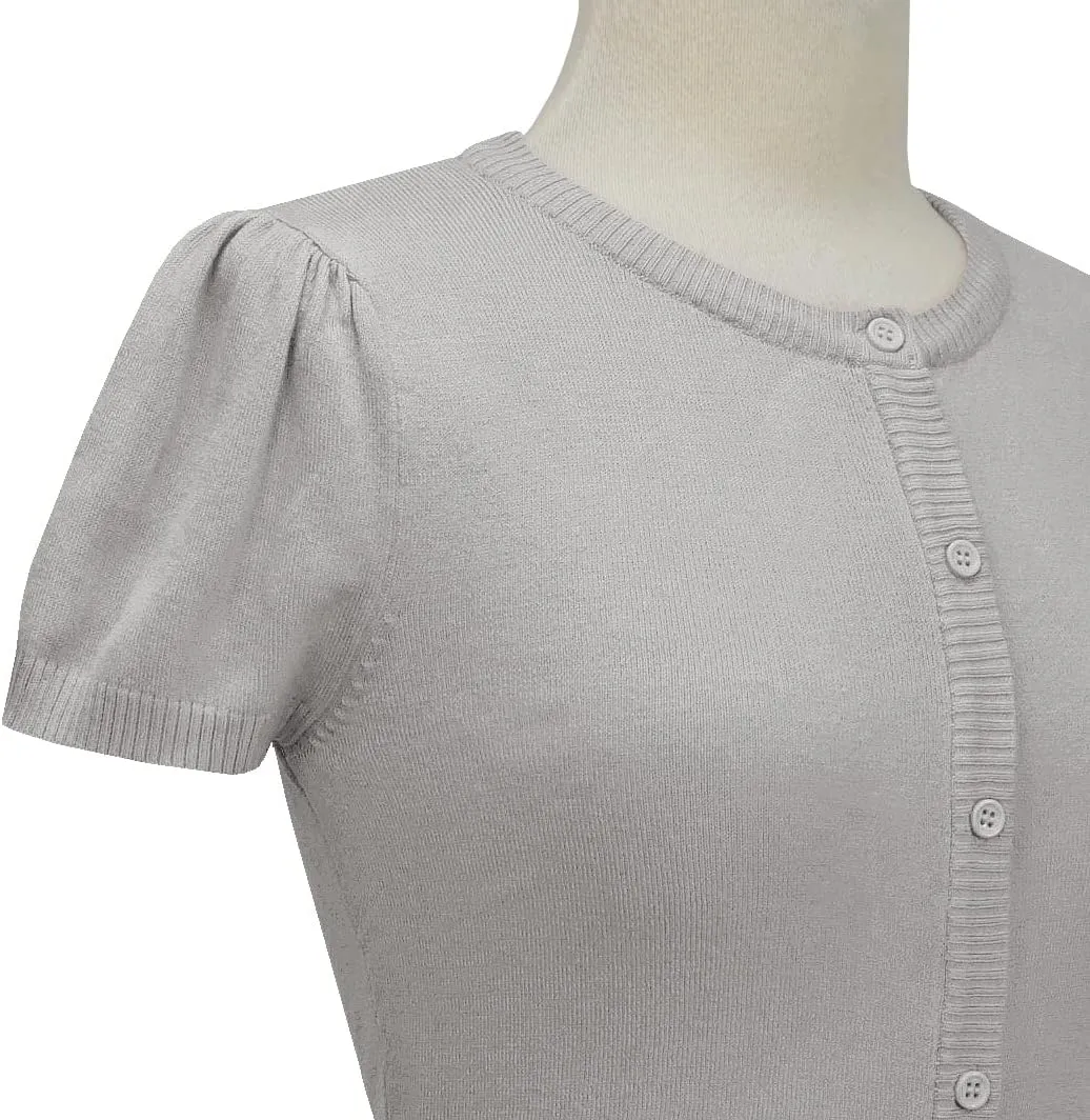 YEMAK Women's Cropped Bolero Cardigan  Short Sleeve Crewneck Basic Classic Casual Button Down Knit Soft Sweater Knitted Top