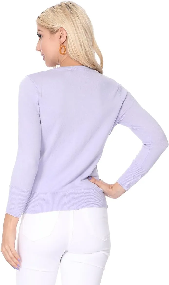 YEMAK Women's Knit Cardigan Sweater  3/4 Sleeve Crewneck Basic Classic Casual Button Down Soft Lightweight Top (S-3XL)