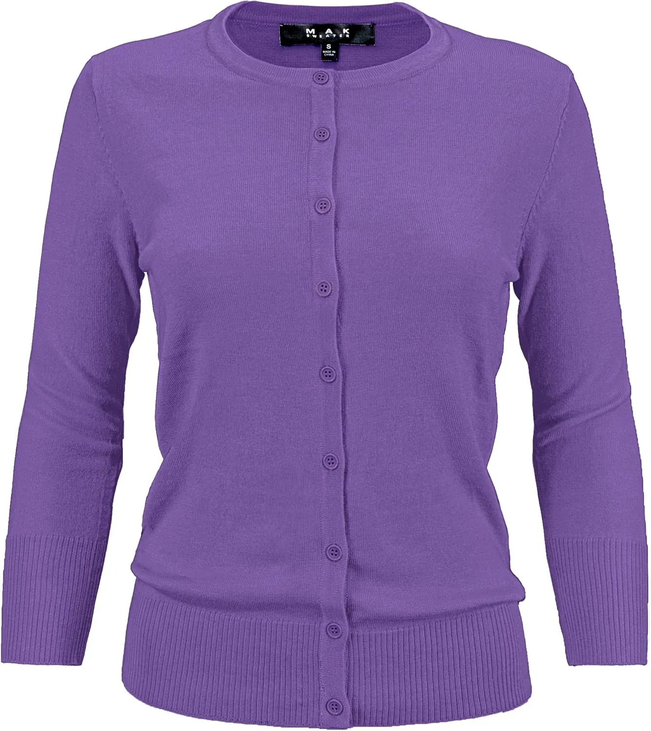 YEMAK Women's Knit Cardigan Sweater  3/4 Sleeve Crewneck Basic Classic Casual Button Down Soft Lightweight Top (S-3XL)