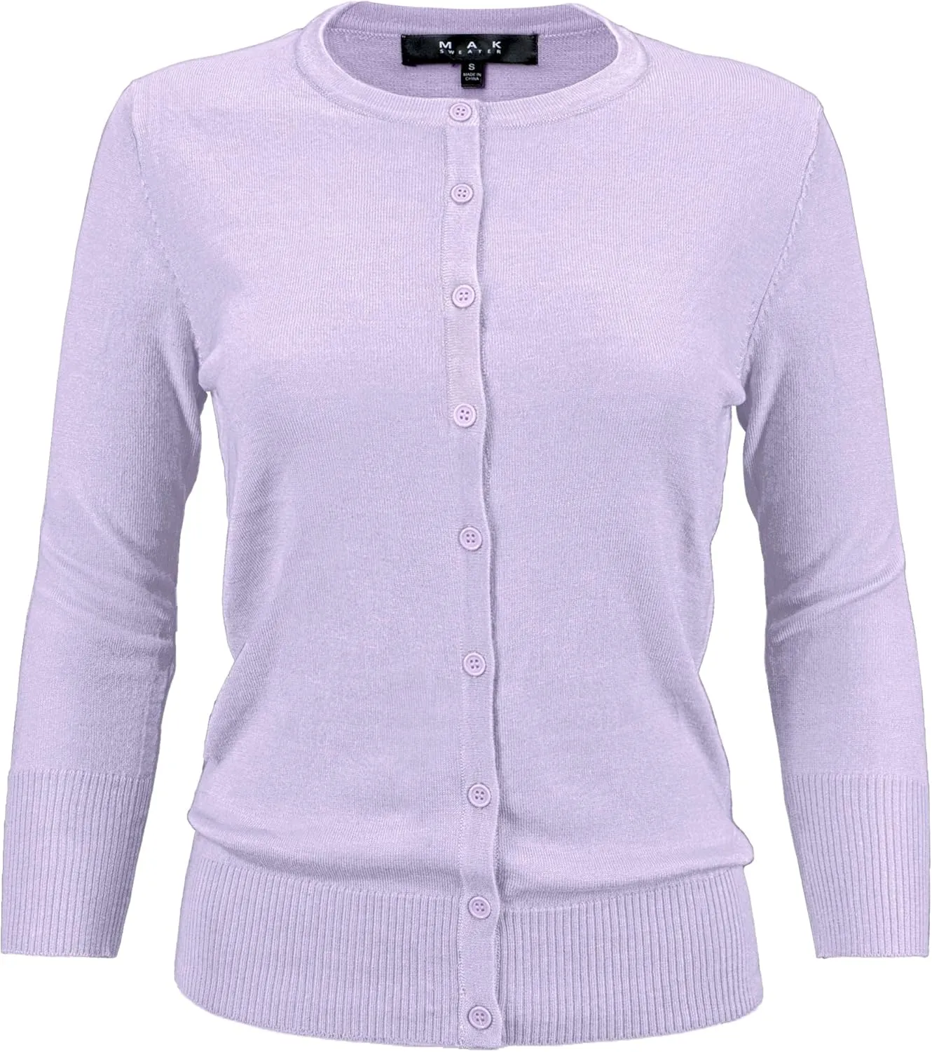 YEMAK Women's Knit Cardigan Sweater  3/4 Sleeve Crewneck Basic Classic Casual Button Down Soft Lightweight Top (S-3XL)