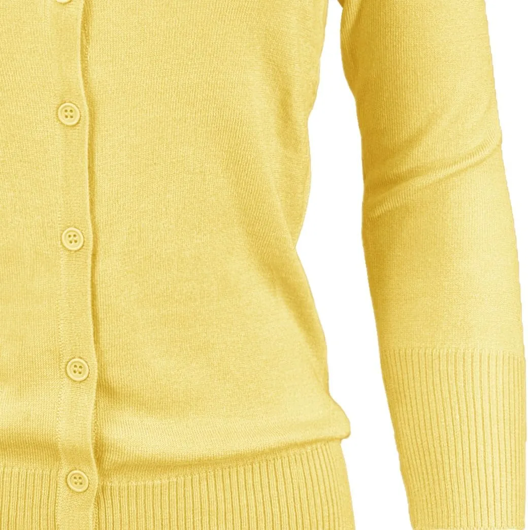 YEMAK Women's Knit Cardigan Sweater  3/4 Sleeve Crewneck Basic Classic Casual Button Down Soft Lightweight Top (S-3XL)