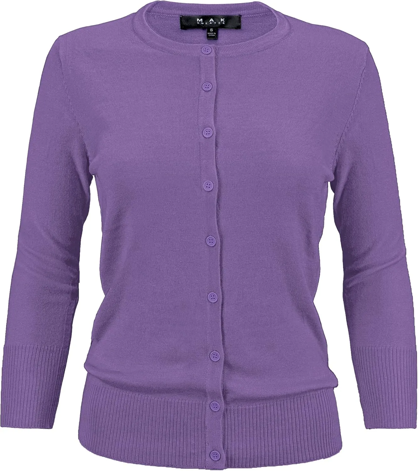 YEMAK Women's Knit Cardigan Sweater  3/4 Sleeve Crewneck Basic Classic Casual Button Down Soft Lightweight Top (S-3XL)