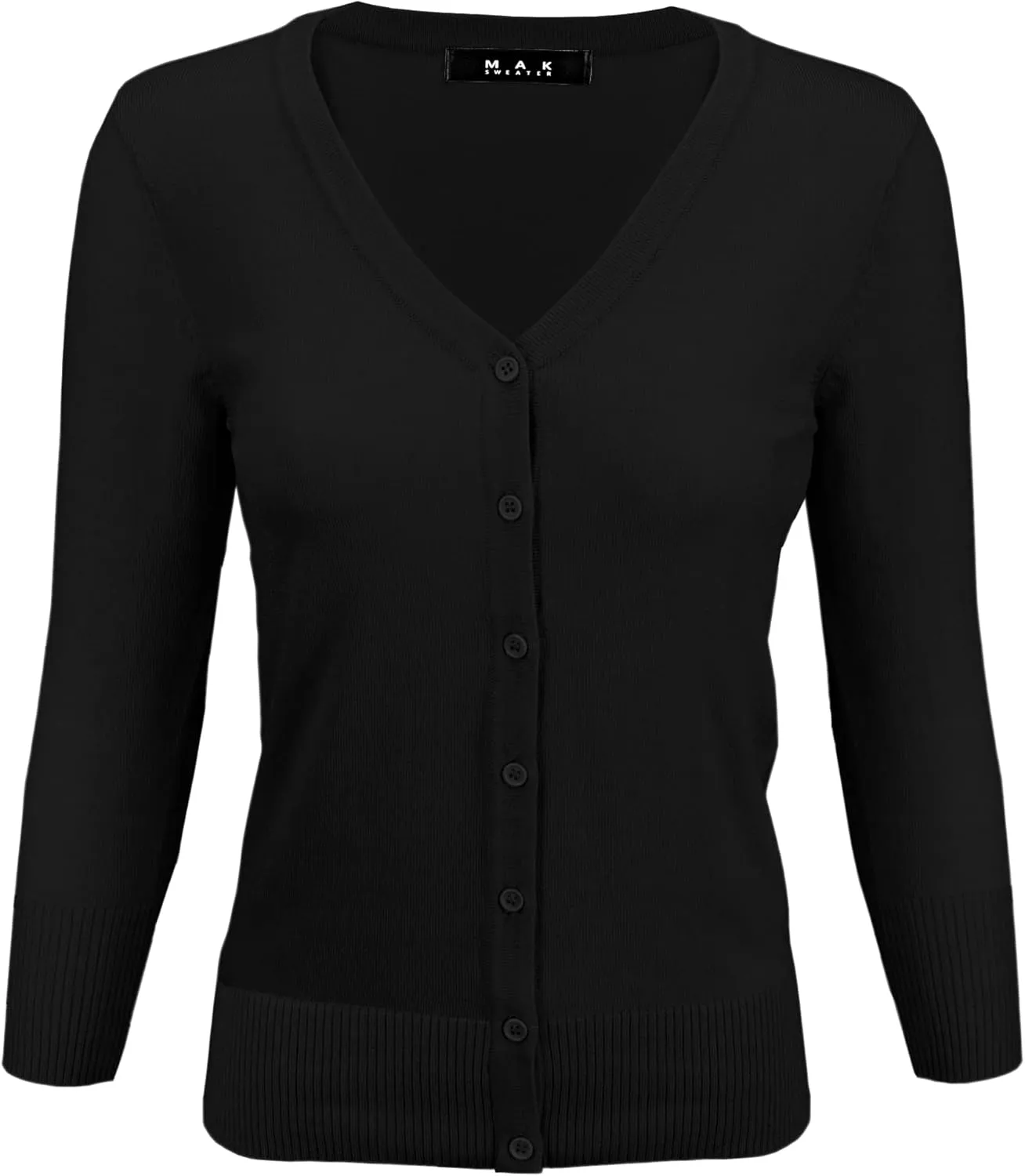 YEMAK Women's Knit Cardigan Sweater  3/4 Sleeve V-Neck Basic Classic Casual Button Down Soft Lightweight Top (S-3XL)