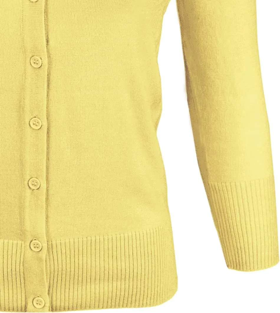 YEMAK Women's Knit Cardigan Sweater  3/4 Sleeve V-Neck Basic Classic Casual Button Down Soft Lightweight Top (S-3XL)